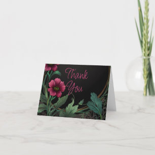Elegante Victoriaans moody donkergroen roze bloeme Bedankkaart