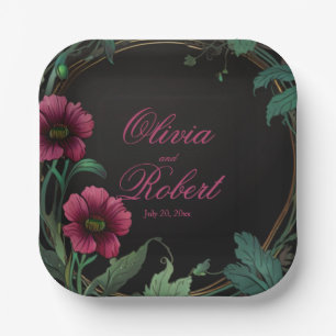 Elegante Victoriaans moody donkergroen roze bloeme Papieren Bordje