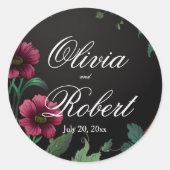 Elegante Victoriaans moody donkergroen roze bloeme Ronde Sticker (Voorkant)