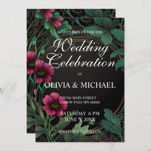 Elegante Victoriaans moody donkerroze bloemenbruil Kaart (Voorkant / Achterkant)