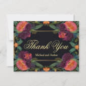 Elegante Victoriaans moody donkerroze magenta bloe Bedankkaart (Voorkant)