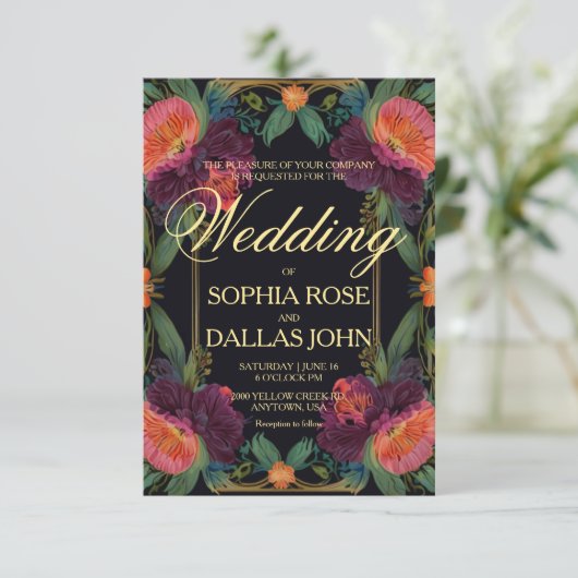 Elegante Victoriaans moody donkerroze magenta bloe Kaart (Staand voorkant)