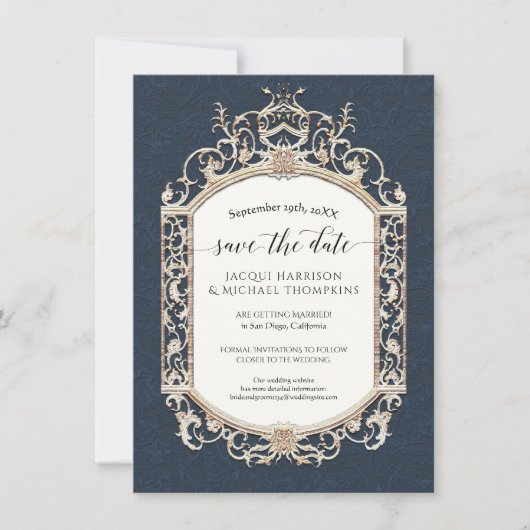 Elegante  Victoriaans Navy en Gouden Fotografie Kaart (Voorkant)