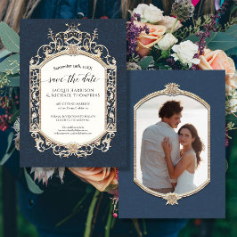 Elegante Victoriaans Navy en Gouden Fotografie Kaart