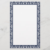 Elegante Victoriaans Navy Lace Damask Pattern Bord Briefpapier (Voorkant)