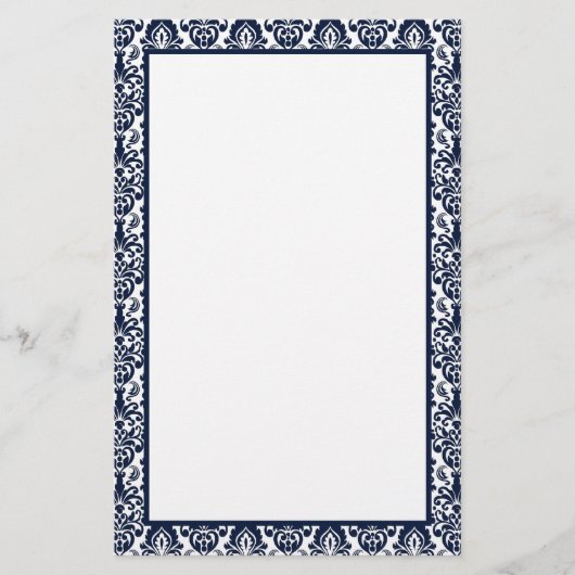 Elegante Victoriaans Navy Lace Damask Pattern Bord Briefpapier (Voorkant)