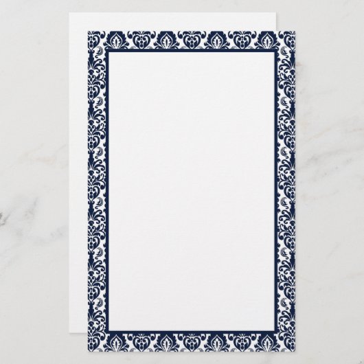 Elegante Victoriaans Navy Lace Damask Pattern Bord Briefpapier (Voorkant / Achterkant)