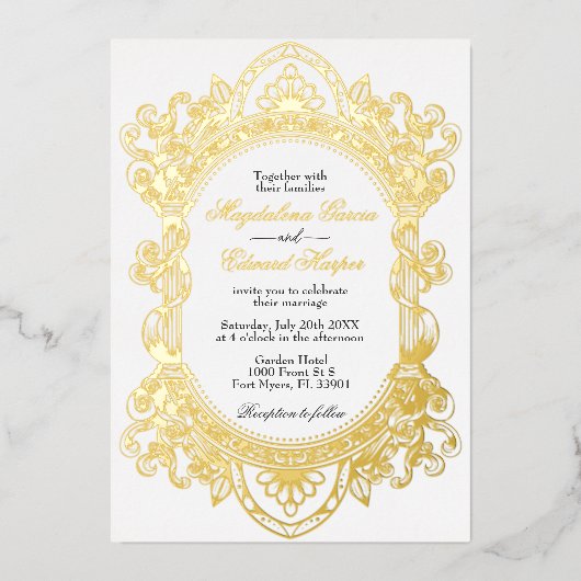 Elegante Victoriaans romantische  Lijst bruiloft Folie Uitnodiging (Voorkant)