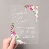Elegante Victoriaans Roos Bloemen bruiloft Acryl Uitnodigingen (Insitu (Draagbaar))