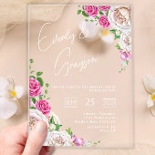Elegante Victoriaans Roos Bloemen bruiloft Acryl Uitnodigingen