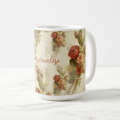 Elegante Victoriaans Roos Bloemen gepersonaliseer Koffiemok (Voorkant rechts)