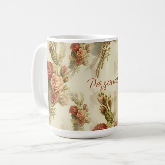Elegante Victoriaans Roos Bloemen gepersonaliseer Koffiemok (Voorkant links)