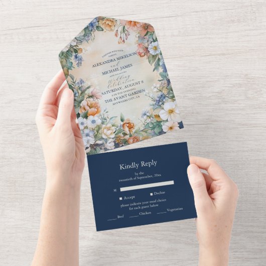 Elegante Victoriaans Royal Elegance bruiloft All In One Uitnodiging (Afscheurbaar)