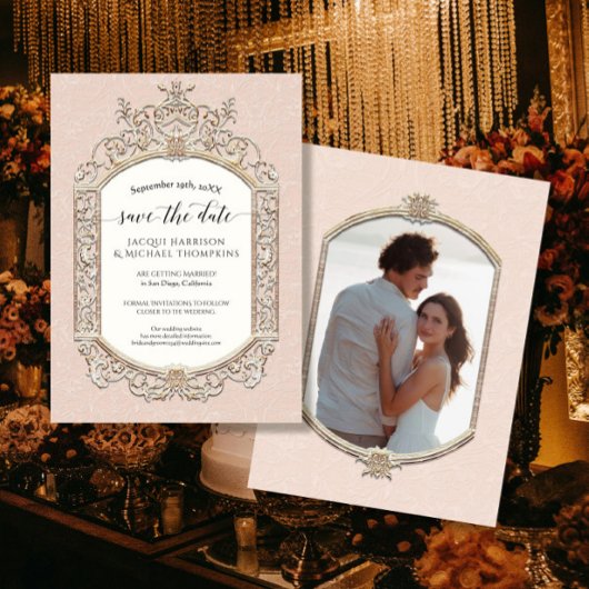 Elegante  Victoriaans Roze en Gouden Foto Kaart