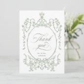 Elegante Victoriaans Sage Green bruiloft foto Bedankkaart (Staand voorkant)