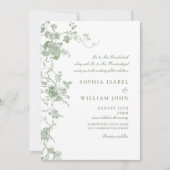 Elegante Victoriaans Sage Green Franse Floral Wedd Kaart (Voorkant)