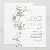 Elegante Victoriaans Sage Green Franse Floral Wedd Kaart (Voorkant / Achterkant)
