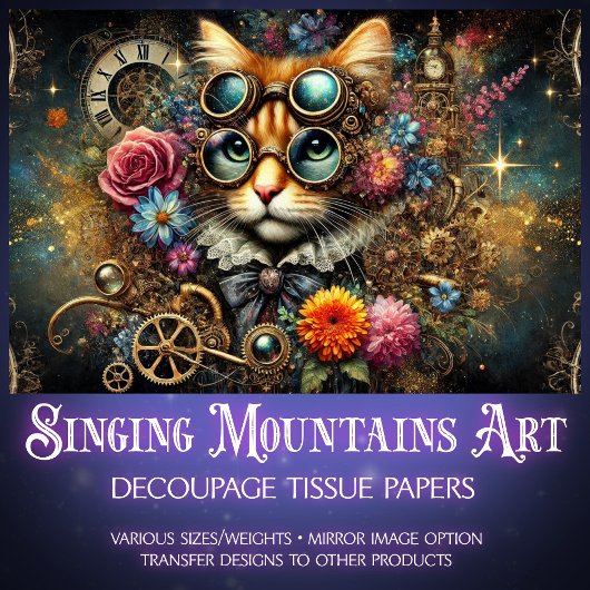 Elegante Victoriaans Steampunk Tabby Cat Decoupage Tissuepapier