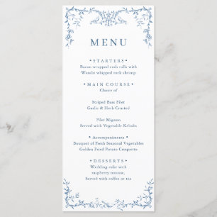Elegante Victoriaans stoffige blauwe bloemen brui Menu