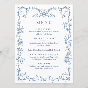 Elegante Victoriaans stoffige blauwe bloemen brui Menu