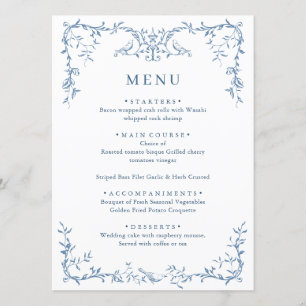 Elegante Victoriaans stoffige blauwe bloemen brui Menu