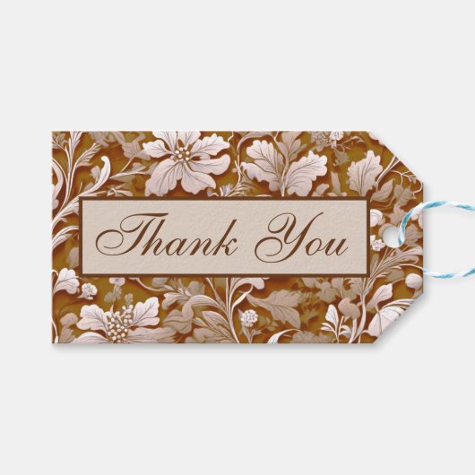 Elegante Victoriaans terracotta witte bloem Cadeaulabel (Voorkant (Horizontaal))