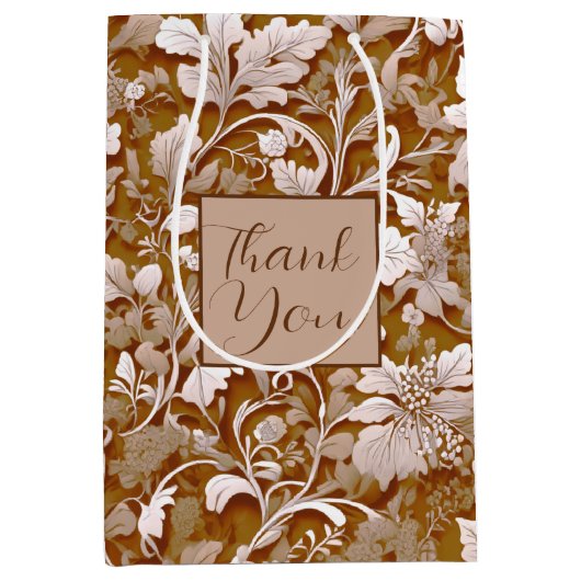 Elegante Victoriaans terracotta witte bloem Medium Cadeauzakje (Voorkant)