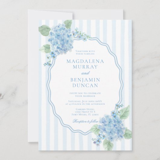Elegante Victoriaans Tuin Blauwe Hydrangea bruilof Kaart (Voorkant)