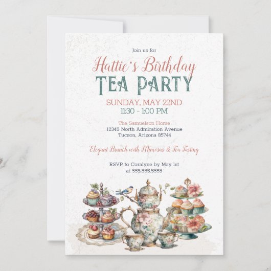 Elegante Victoriaans verjaardagsthee feestuitnodig Kaart (Voorkant)