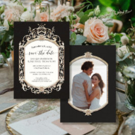 Elegante Victoriaans Zwart N Gouden Foto Kaart