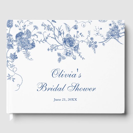 Elegante Victoriaanse blauwe bloemrijke bruidsdouc Gastenboek (Voorkant)