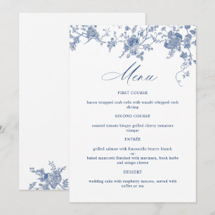 Elegante Victoriaanse Blauwe Franse Bloem Bruiloft Menu