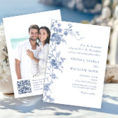Elegante Victoriaanse Blauwe Franse Bloemige Bruil Kaart