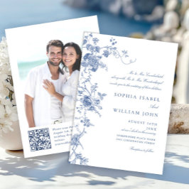 Elegante Victoriaanse Blauwe Franse Bloemige Bruil Kaart