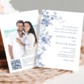 Elegante Victoriaanse Blauwe Franse Bloemige Bruil Kaart