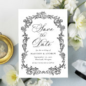 Elegante Victoriaanse bloemencode QR trouwkaart Save The Date