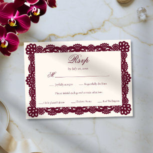 Elegante Victoriaanse Bourgondië Ivoren Kant Bruil RSVP Kaartje