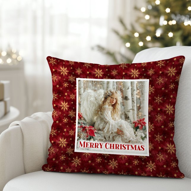 Elegante Victoriaanse Engel Rood en Goud Kussen (Graceful Victorian Angel Red and Gold Gift Pillow)
