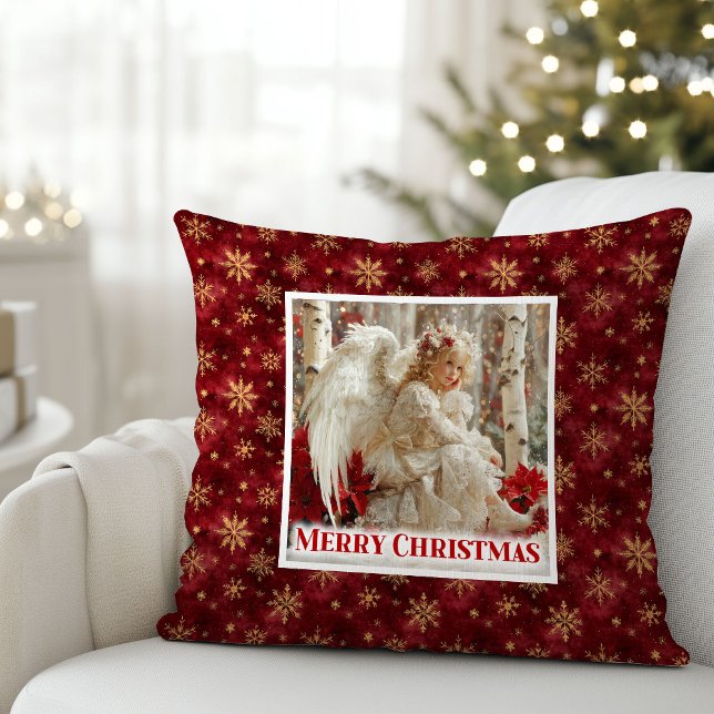 Elegante Victoriaanse engel rood gouden accent Ker Kussen (Elegant Victorian Angel Red Gold Accent Christmas Pillow

)