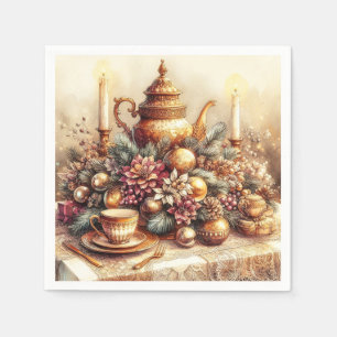 Elegante Victoriaanse gouden theepot Kerst bloemst Servet