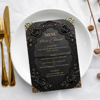 Elegante Victoriaanse Kant Zwart Luxe Trouw Menu