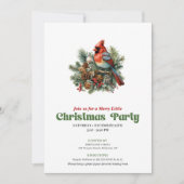 Elegante Victoriaanse Kerst Rode Vogel Uitnodiging (Voorkant)