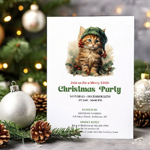 Elegante Victoriaanse kerstkattenfeestuitnodiging Kaart