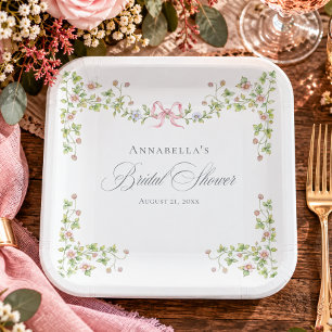 Elegante Victoriaanse Pastel Bloemrijke Strik Brui Papieren Bordje