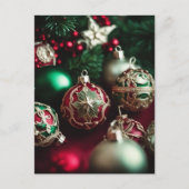 Elegante Victoriaanse Rode Groene Kerstballen Feestdagenkaart (Voorkant)