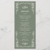 Elegante Victoriaanse saliegroene trouwdag Menu (Voorkant)