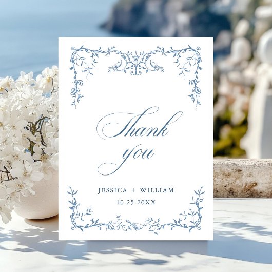 Elegante Victoriaanse sierlijke bloem blauwe bruil Briefkaart