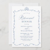 Elegante Victoriaanse Stofblauwe Proefdinermaal Kaart (Voorkant)