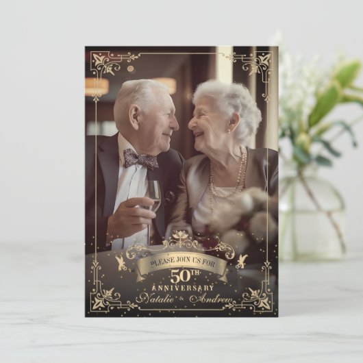 Elegante Victoriaanse versiering 50ste verjaardag  Kaart (Staand voorkant)