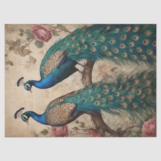 Elegante Victoriaanse Vintage Boho Pauw Tissuepapier (Voorkant)